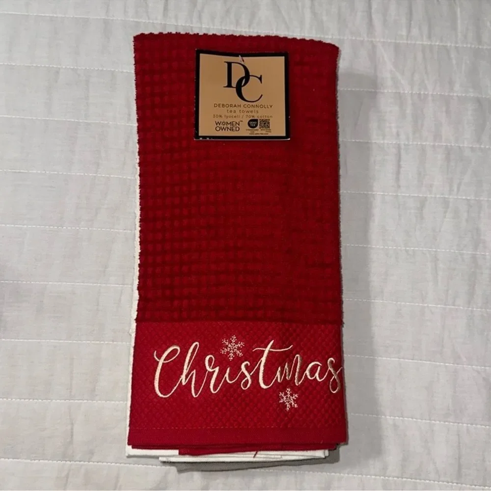 DC Red White Ivory Gray Cotton Lyocell Blend Dish Tea Kitchen Towel Set of 4